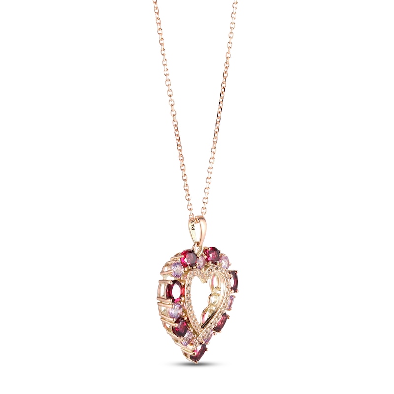 Main Image 2 of Garnet, Light Amethyst & White Topaz Heart Necklace 10K Rose Gold 18"