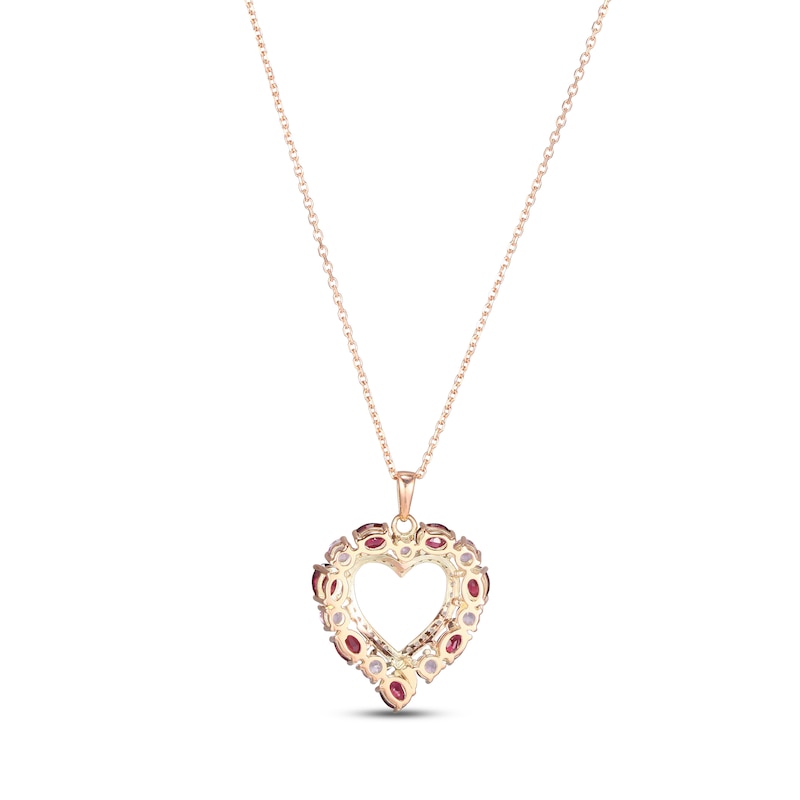 Main Image 3 of Garnet, Light Amethyst & White Topaz Heart Necklace 10K Rose Gold 18"