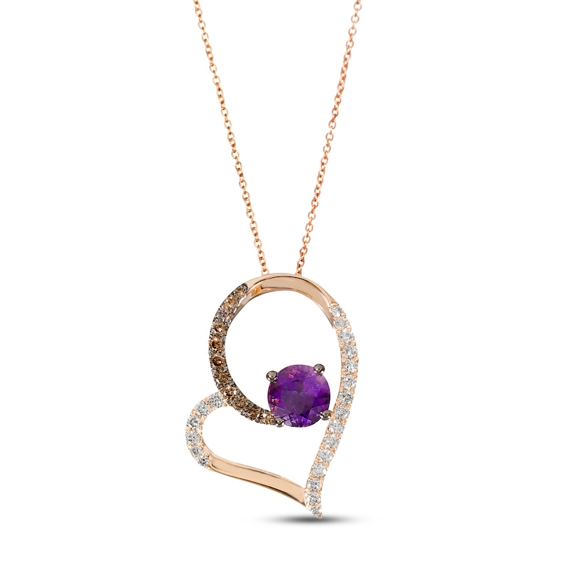 Main Image 1 of Le Vian Amethyst Heart Necklace 1/2 ct tw Diamonds 14K Strawberry Gold 18"