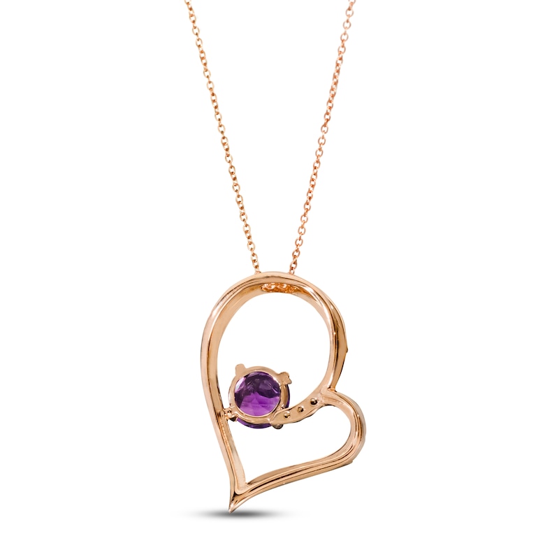 Main Image 3 of Le Vian Amethyst Heart Necklace 1/2 ct tw Diamonds 14K Strawberry Gold 18"