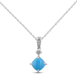 Turquoise & White Zircon Necklace Sterling Silver 18"