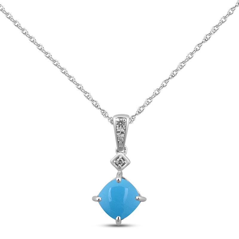 Main Image 1 of Turquoise & White Zircon Necklace Sterling Silver 18"