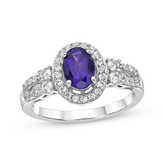 Oval-Cut Amethyst & White Lab-Created Sapphire Halo Ring Sterling Silver
