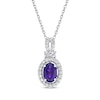 Thumbnail Image 0 of Oval-Cut Amethyst & White Lab-Created Sapphire Halo Necklace Sterling Silver 18"