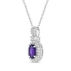 Thumbnail Image 1 of Oval-Cut Amethyst & White Lab-Created Sapphire Halo Necklace Sterling Silver 18"