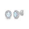 Thumbnail Image 1 of Oval-Cut Aquamarine & White Lab-Created Sapphire Halo Stud Earrings Sterling Silver