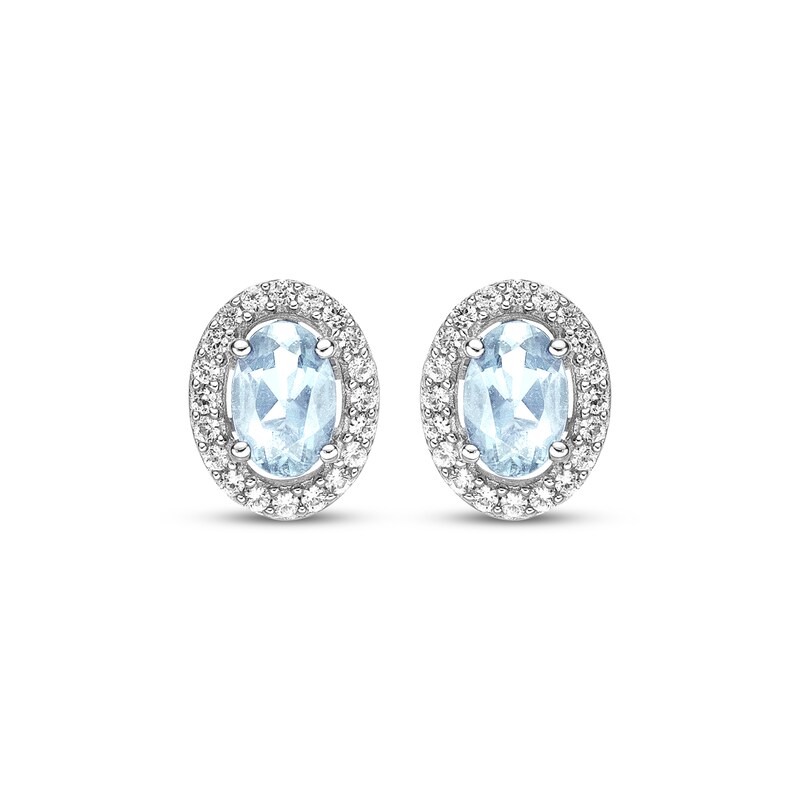 Main Image 2 of Oval-Cut Aquamarine & White Lab-Created Sapphire Halo Stud Earrings Sterling Silver