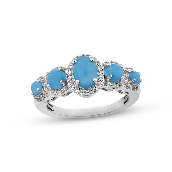 Turquoise & White Zircon Ring Sterling Silver
