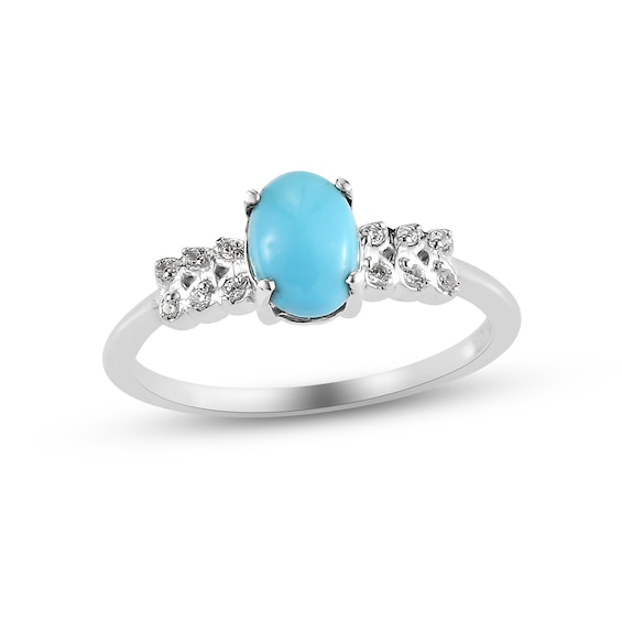 Turquoise & White Lab-Created Sapphire Ring Sterling Silver