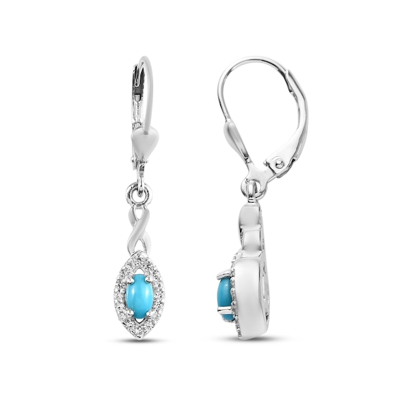 Turquoise & White Lab-Created Sapphire Dangle Earrings Sterling Silver