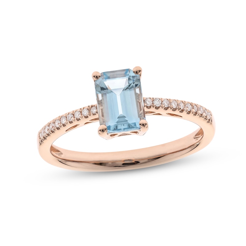 Main Image 1 of Aquamarine & Diamond Ring 1/15 ct tw Round-cut 10K Rose Gold