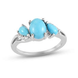 Turquoise & White Lab-Created Sapphire Ring Sterling Silver