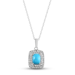 Turquoise & White Lab-Created Sapphire Necklace Sterling Silver 18&quot;