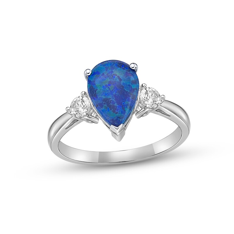 Black Lab-Created Opal & White Lab-Created Sapphire Ring Sterling Silver