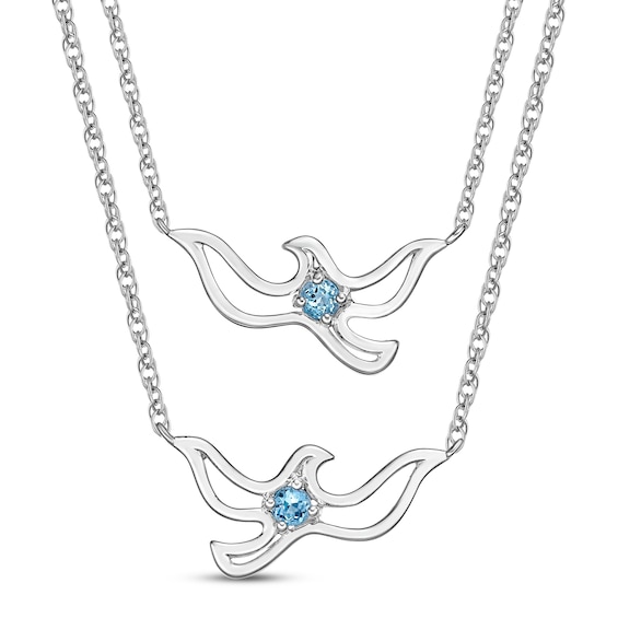 Swiss Blue Topaz Bird Necklace Gift Set Sterling Silver