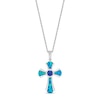 Thumbnail Image 0 of Blue-Green Lab-Created Opal, Blue & White Lab-Created Sapphire Cross Necklace Sterling Silver 18"