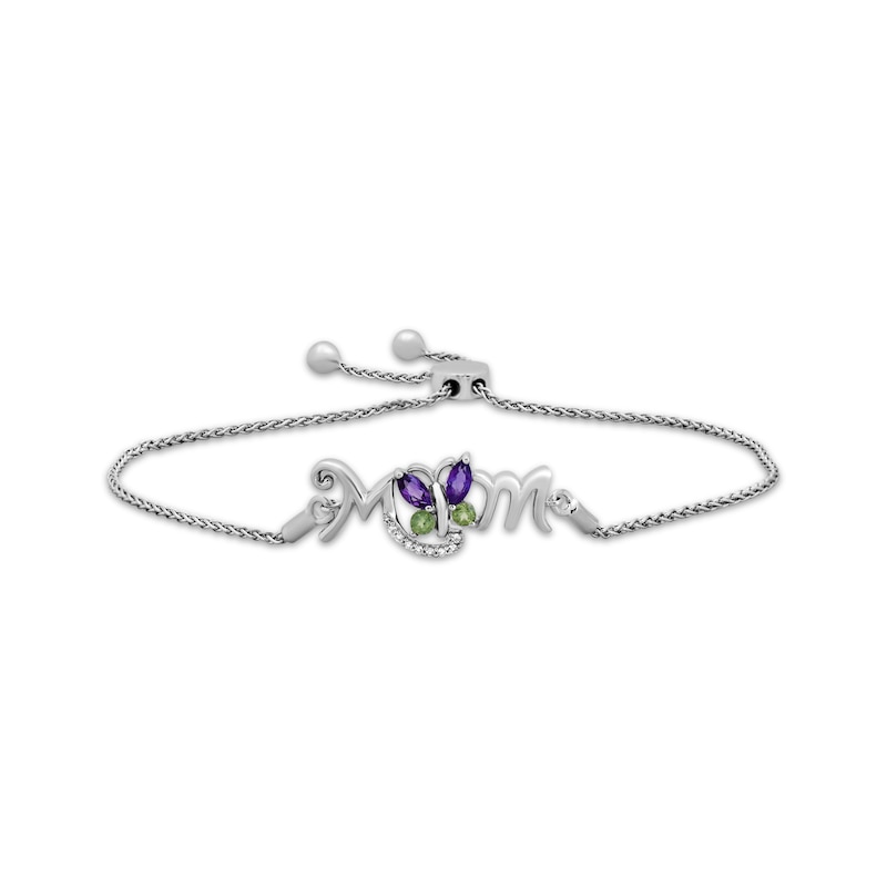 Amethyst, Peridot & White Lab-Created Sapphire "Mom" Bolo Bracelet Sterling Silver 9.5"