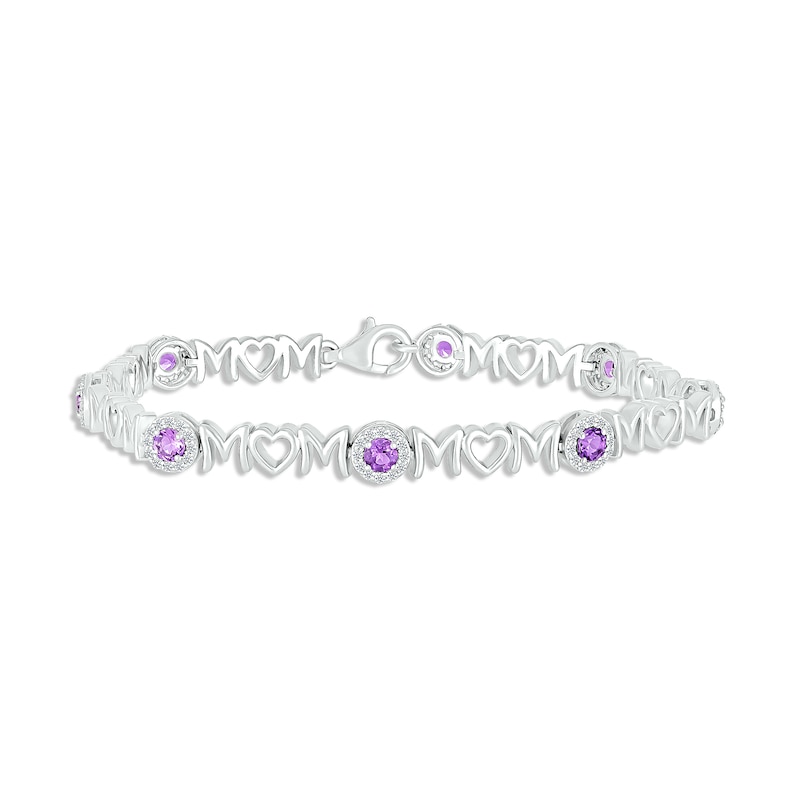 Amethyst & White Lab-Created Sapphire "Mom" Heart Bracelet Sterling Silver 7.25"