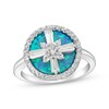 Thumbnail Image 0 of Blue-Green Lab-Created Opal Inlay & White Lab-Created Sapphire Compass Ring Sterling Silver