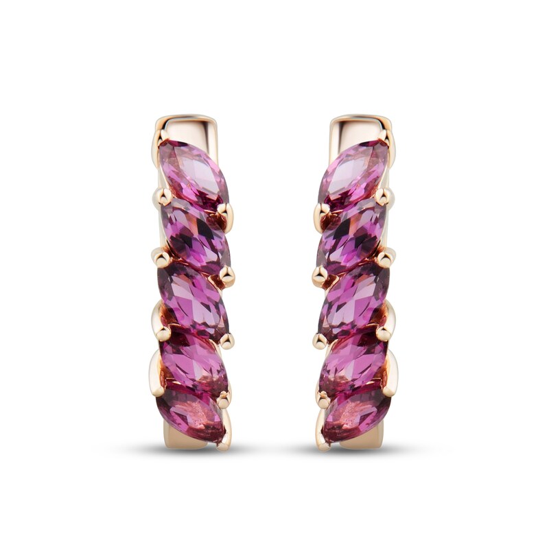 Rhodolite Garnet Hoop Earrings 10K Rose Gold