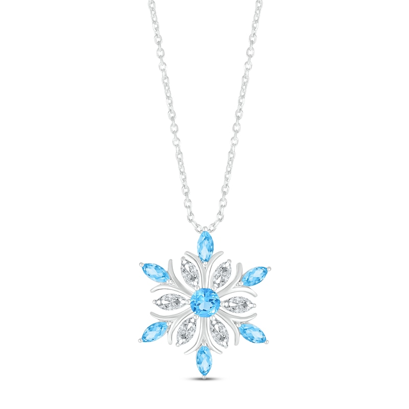 Swiss Blue Topaz & White Lab-Created Sapphire Snowflake Necklace Sterling Silver 18"