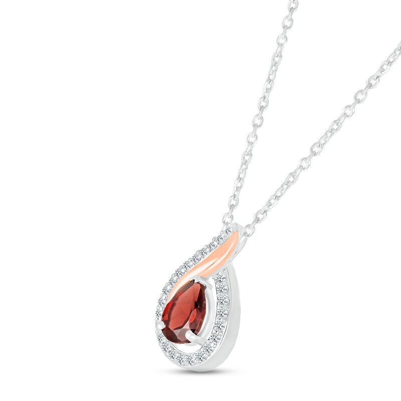 Garnet & White Lab-Created Sapphire Swirl Necklace Sterling Silver & 10K Rose Gold 18"