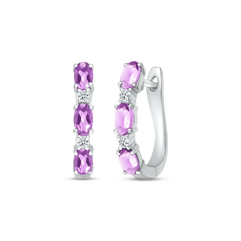 Amethyst & White Lab-Created Sapphire Hoop Earrings Sterling Silver