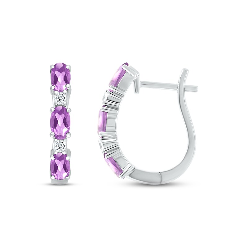 Amethyst & White Lab-Created Sapphire Hoop Earrings Sterling Silver