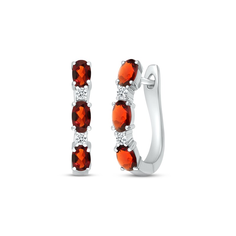 Garnet & White Lab-Created Sapphire Hoop Earrings Sterling Silver