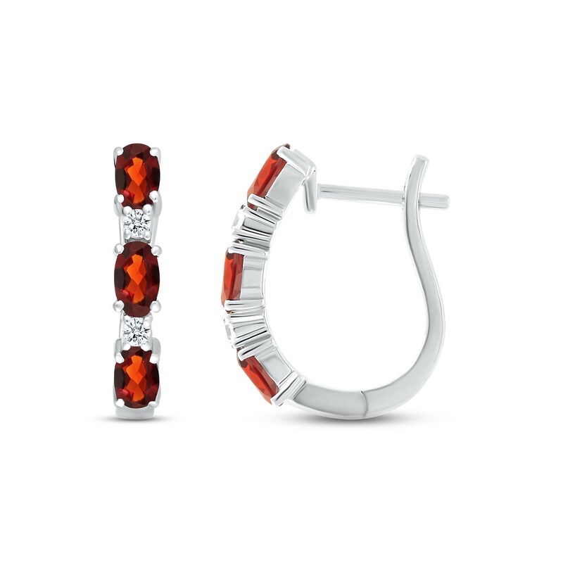 Garnet & White Lab-Created Sapphire Hoop Earrings Sterling Silver