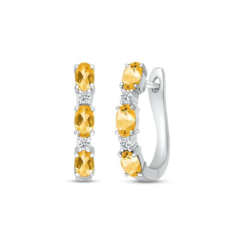 Citrine & White Lab-Created Sapphire Hoop Earrings Sterling Silver