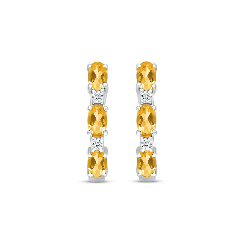 Citrine & White Lab-Created Sapphire Hoop Earrings Sterling Silver