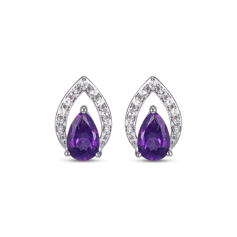 Main Image 2 of Pear-Shaped Amethyst & White Lab-Created Sapphire Earrings Sterling Silver