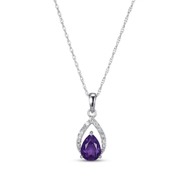 Pear-Shaped Amethyst & White Lab-Created Sapphire Necklace Sterling Silver 18&quot;