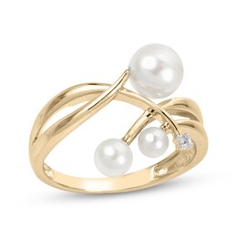 Cultured Pearl & Diamond Crossover Ring 14K Yellow Gold - Size 7