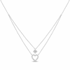 Thumbnail Image 0 of White Round-Cut Lab-Created Sapphire Solitaire & Heart Layered Necklace Sterling Silver 18"