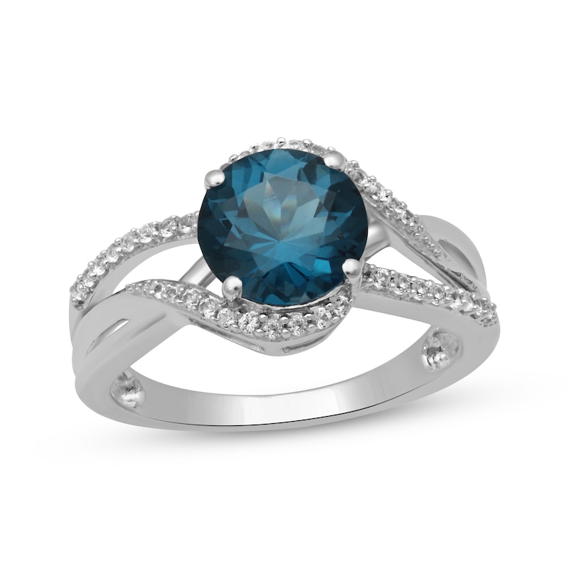 Round-Cut London Blue Topaz & White Lab-Created Sapphire Swirl Ring ...