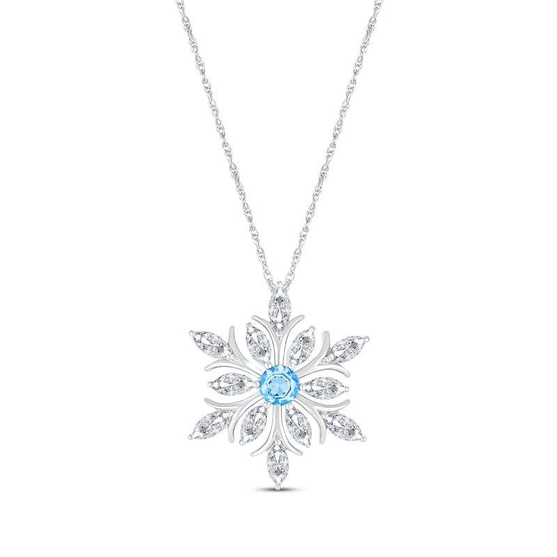 Main Image 1 of Marquise & Round-Cut Swiss Blue Topaz & White Lab-Created Sapphire Snowflake Necklace Sterling Silver 18"