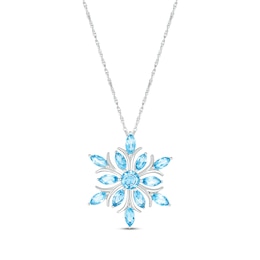 Marquise & Round-Cut Swiss Blue Topaz Snowflake Necklace Sterling Silver 18"