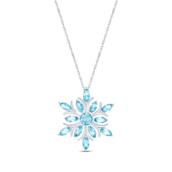 Marquise & Round-Cut Swiss Blue Topaz Snowflake Necklace Sterling Silver 18"