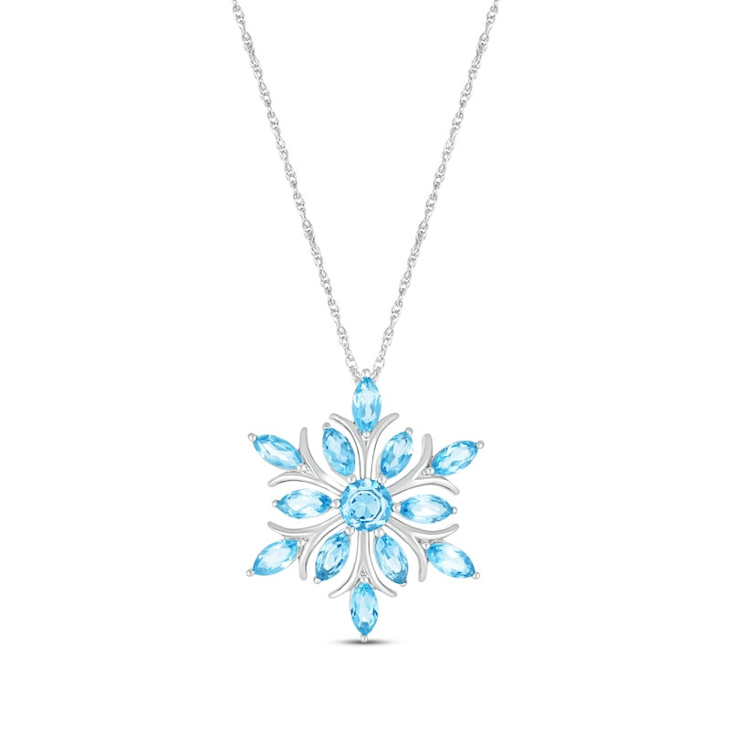Main Image 1 of Marquise & Round-Cut Swiss Blue Topaz Snowflake Necklace Sterling Silver 18"