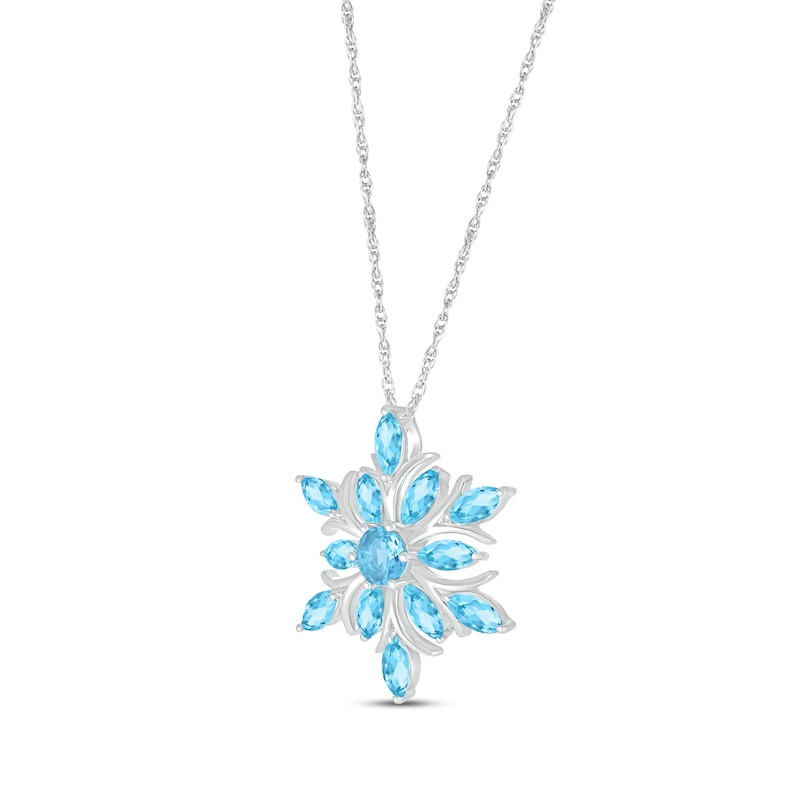 Main Image 2 of Marquise & Round-Cut Swiss Blue Topaz Snowflake Necklace Sterling Silver 18"