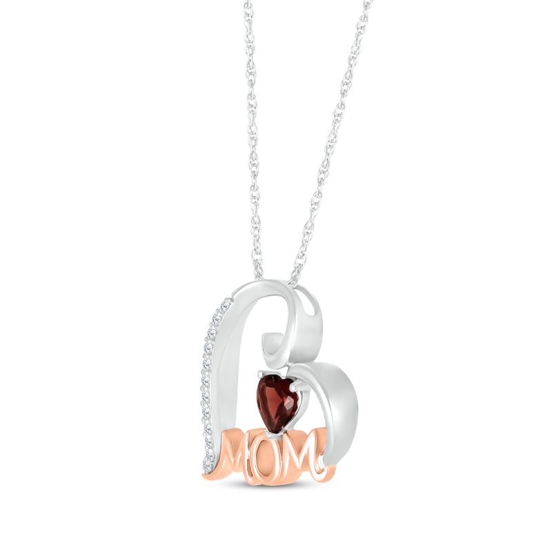 Heart-Shaped Garnet & White Lab-Created Sapphire "Mom" Heart Necklace 10K Rose Gold & Sterling Silver 18"