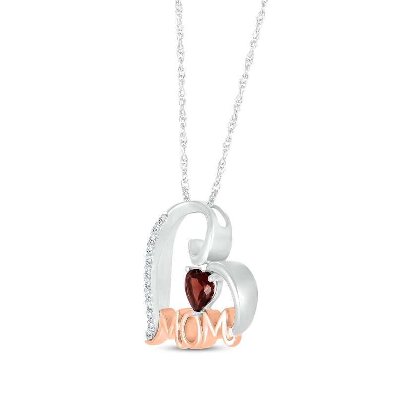 Heart-Shaped Garnet & White Lab-Created Sapphire "Mom" Heart Necklace 10K Rose Gold & Sterling Silver 18"