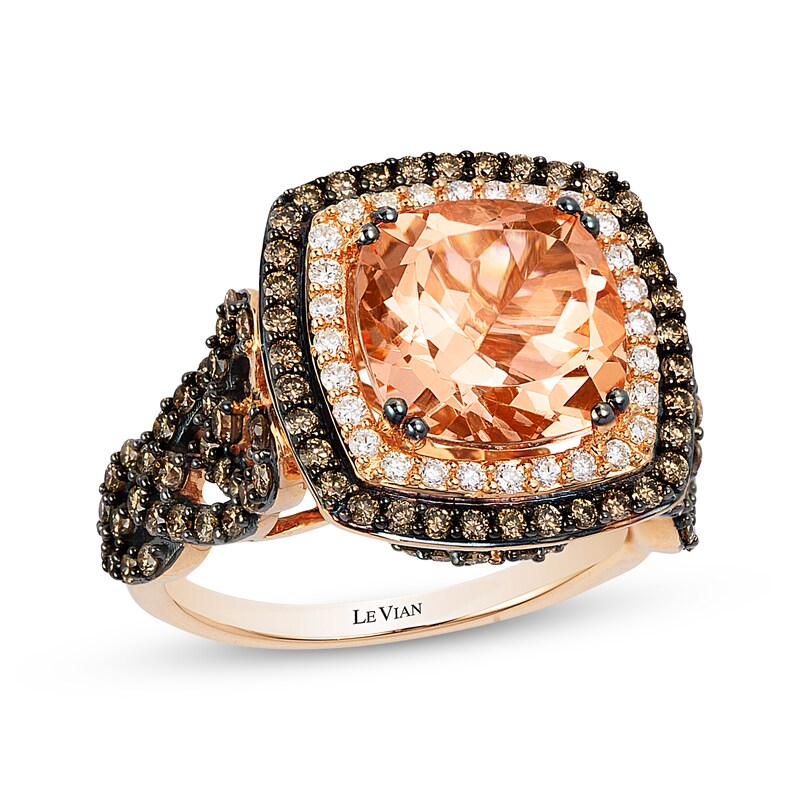 Main Image 1 of Le Vian Chocolatier Cushion-Cut Morganite Ring 1-1/3 ct tw Diamonds 14K Strawberry Gold