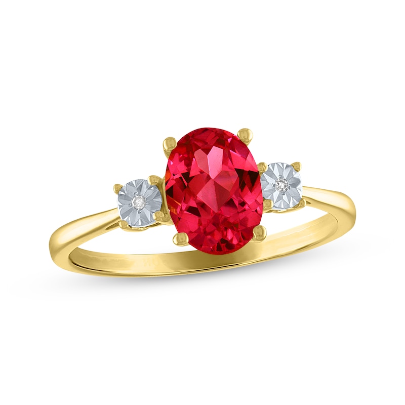 Main Image 1 of Oval-Cut Lab-Created Ruby & Diamond Ring 10K Yellow Gold