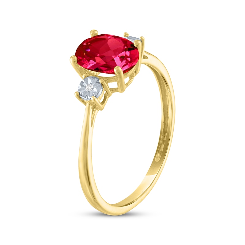 Main Image 2 of Oval-Cut Lab-Created Ruby & Diamond Ring 10K Yellow Gold