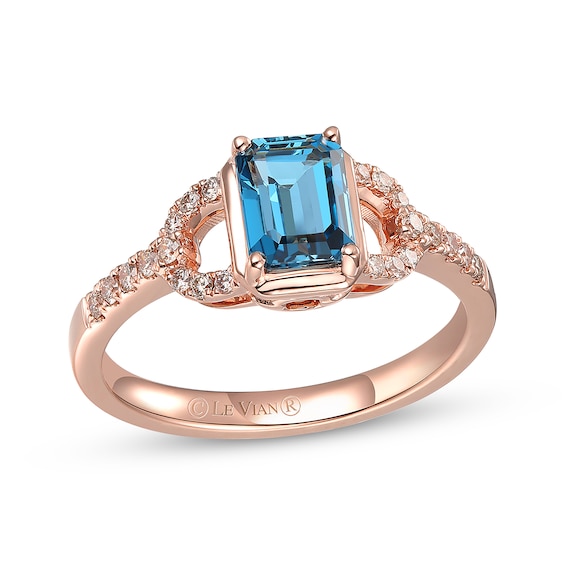 Le Vian Emerald-Cut Blue Topaz Ring 1/5 ct tw Diamonds 14K Strawberry Gold
