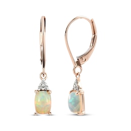 Cushion-Cut Opal & Diamond Dangle Earrings 1/20 ct tw 10K Rose Gold