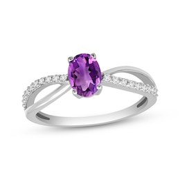 Oval-Cut Amethyst & White Topaz Ring Sterling Silver